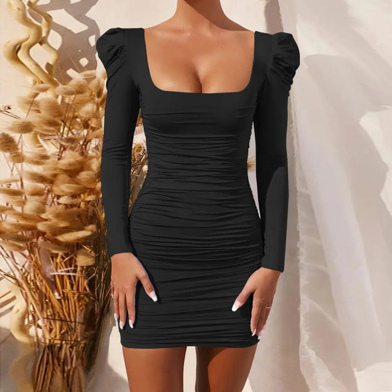Mini Dress, Long Sleeve dress - Colour - Black